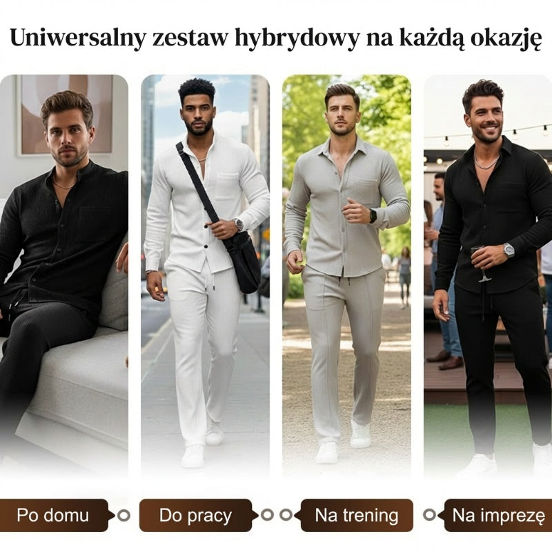 👔💥Pánska ležérna dvojdielna súprava: mikina s vaflovým vzorom + nohavice