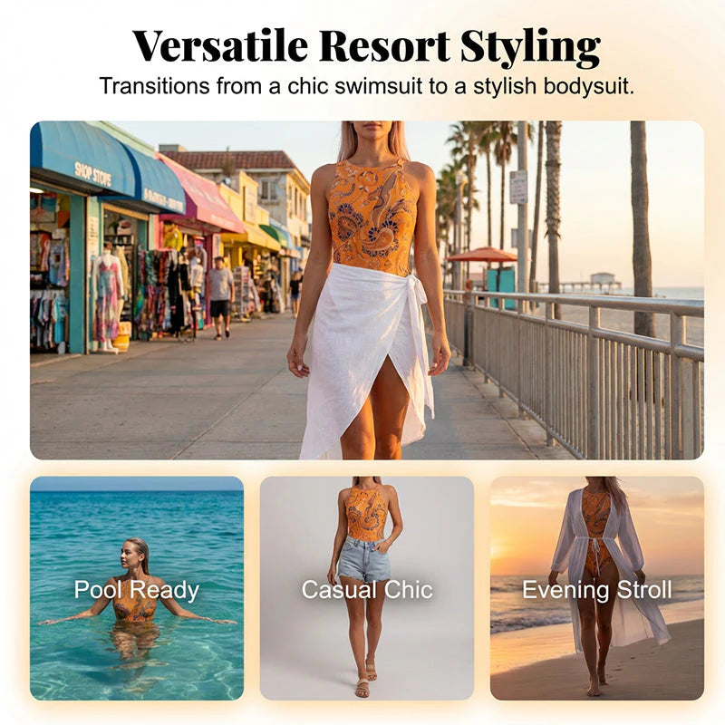 👙Dámske plavky s retro potlačou a ramienkami⛱️