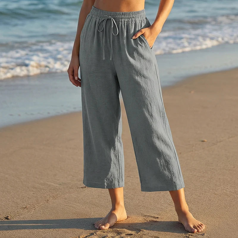 👖Dámske capri nohavice s elastickým pásom a šnúrkou