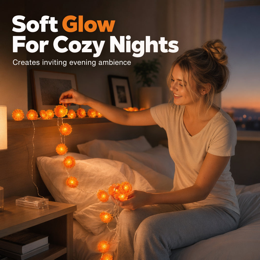 🌼Časno omejen 50 % popust🎃 Oranžne LED verižne lučke Marigold - nepogrešljiv kos za ustvarjanje jesenskega vzdušja za noč čarovnic