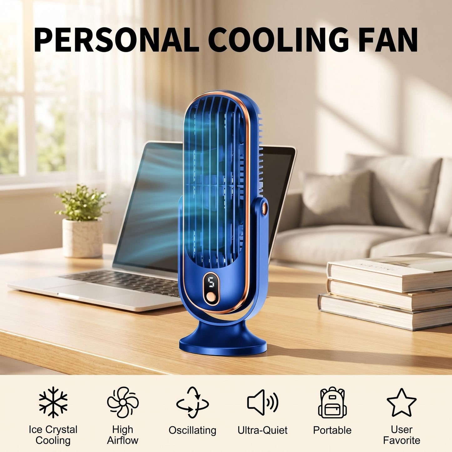 ❄️Stolový ventilátor｜5-úrovňové dotykové ovládanie, tichá prevádzka, dlhá výdrž batérie, ventilátor na pracovnú stanicu/nočník💨