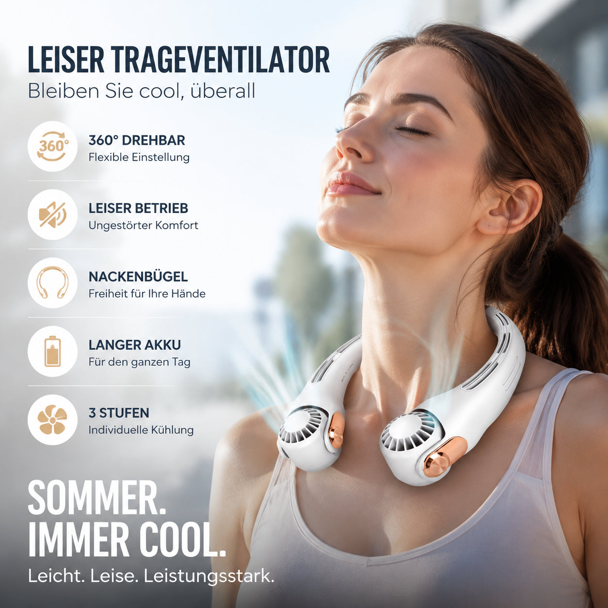 🔄360° otočný tichý ventilátor na krk｜Prenosná klimatizácia bez použitia rúk✨
