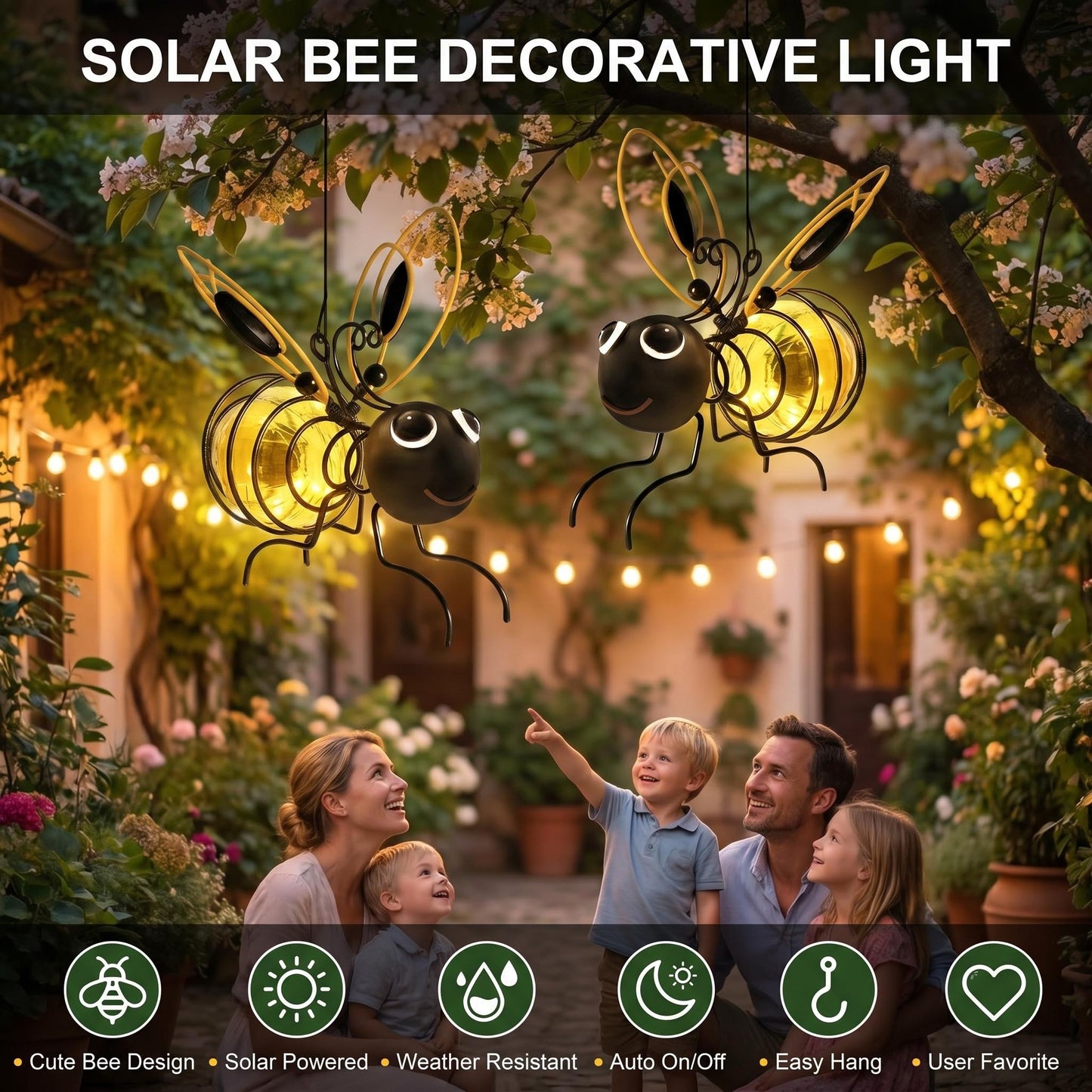 🐝Solárne závesné svetlo Bee｜Vonkajšie vodotesné automatické osvetlenie záhradného ambientného dekoratívneho svetla✨ Časovo obmedzená ponuka