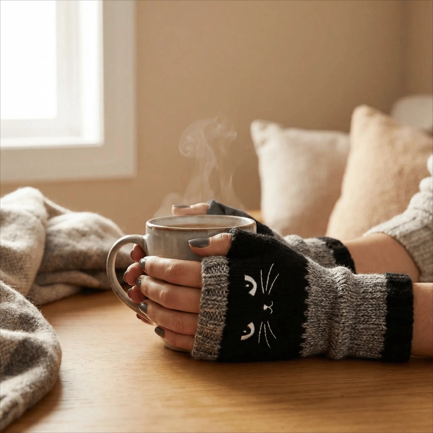 🎁V cene: 📿Náhrdelník s ružami zadarmo❄️😻 Rukavice bez prstov s výšivkou mačky – teplé a štýlové na zimu ❄️