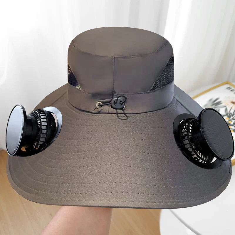 🌬️ 🌞Solárne napájaný slnečný klobúk s dvojitým ventilátorom｜Chladiaci vonkajší slnečný klobúk s dvojitým napájaním cez USB⛱️