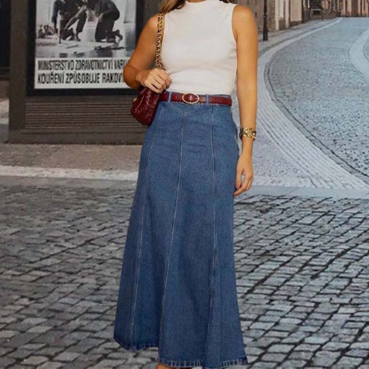 🌟 Predlžuje a zoštíhľuje | Džínsová maxi sukňa v tvare A | Lichotivý strih 💃