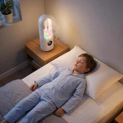 ❄Bezlopatkový rozprašovací stolový ventilátor｜Zvlhčovanie, chladenie, sedemfarebné nočné svetlo, 6-úrovňový širokouhlý model s časovačom🎉