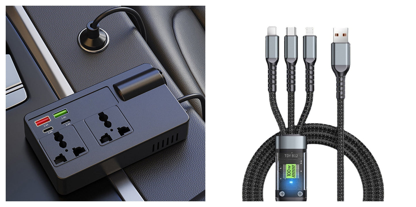 ⚡🔋Prenosný automobilový menič 12 V/24 V na 220 V s digitálnym displejom