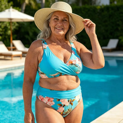 🌊🌸 Bikiny s vysokým pásom a kvetinovým vzorom, ktoré zakrývajú bruško a zoštíhľujú postavu – rýchloschnúce a vysoko pružné dvojdielne plavky na kúpanie v termálnych prameňoch a na pláži