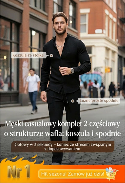 👔💥Pánska ležérna dvojdielna súprava: mikina s vaflovým vzorom + nohavice
