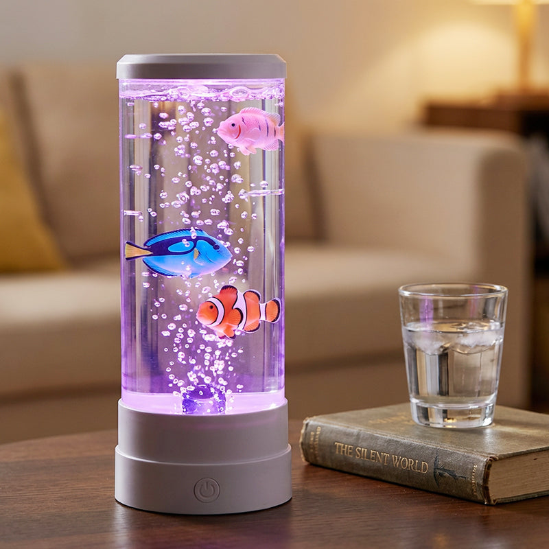 LED osvetlenie do akvária s motívom rybiek v bublinách