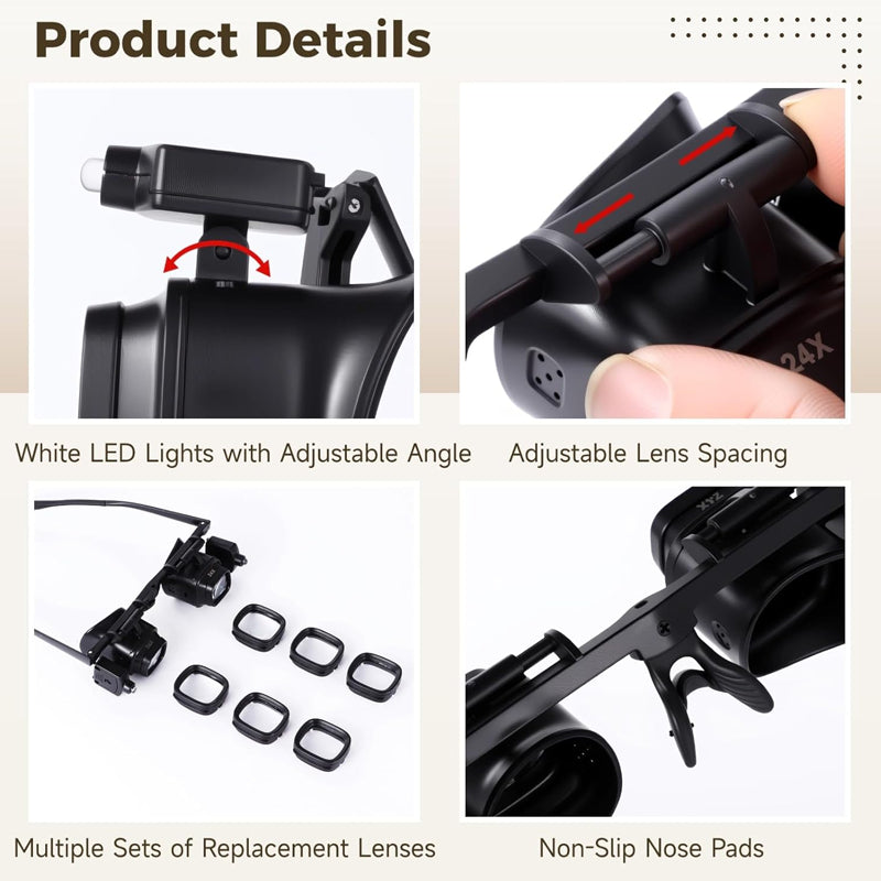 🔍💡Hlava je vybavená LED lupou s nastaviteľnými úrovňami zväčšenia, vďaka čomu je nevyhnutným nástrojom pre presné opravy