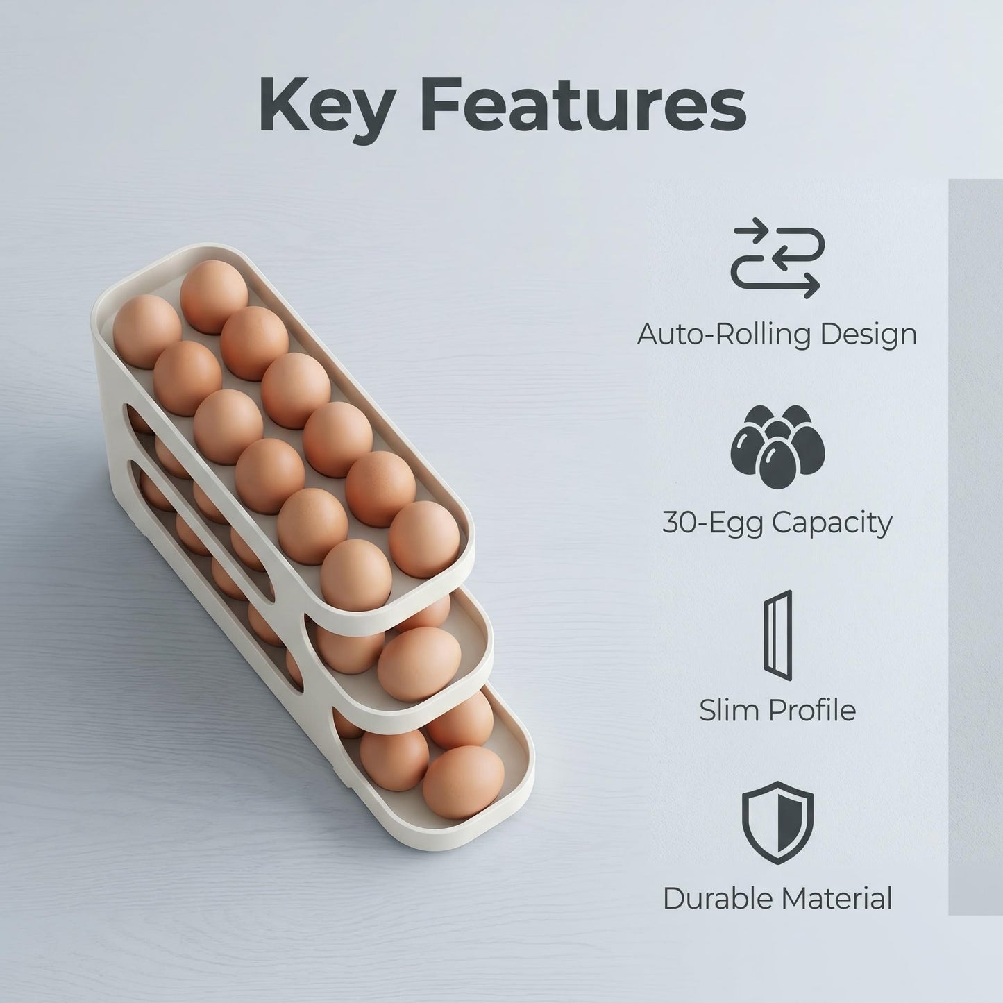 🥚Gravity Automatic Egg Roller Storage Box ｜30-dielny stojan na vajcia s veľkou kapacitou do chladničky šetrí miesto✨