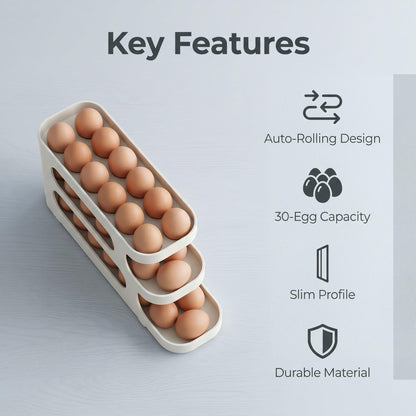 🥚Gravity Automatic Egg Roller Storage Box ｜30-dielny stojan na vajcia s veľkou kapacitou do chladničky šetrí miesto✨
