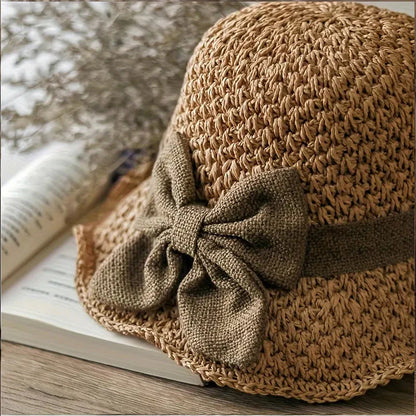 🏖️👒Elegantný pletený slamenný klobúk s mašľou
