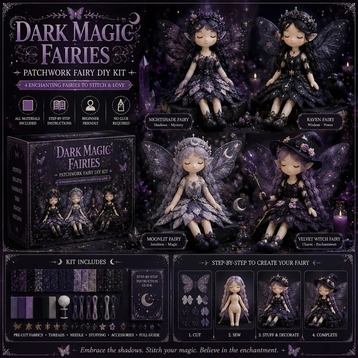 🧚Sada na šitie Fabric Fairy｜Kompletná sada materiálov pre začiatočníkov, taška na šitie bez lepidla🧵
