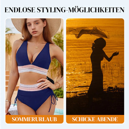 👙Vysoké bikiny s kontrolou brucha a farebným blokovým dizajnom👙