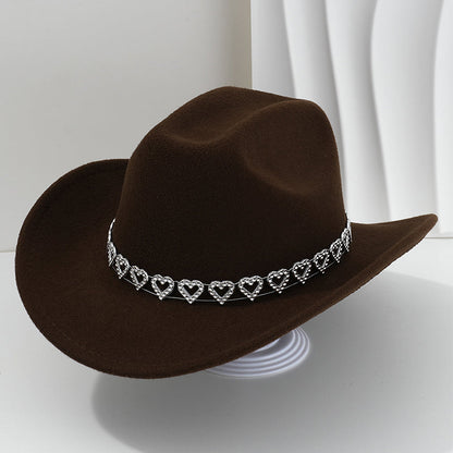 🤠Kovbojský klobúk v západnom štýle s kamienkami a srdiečkami - Ideálny na hudobné festivaly, večierky a fotenie!🎩