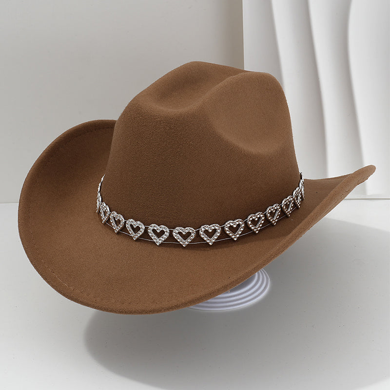 🤠Kovbojský klobúk v západnom štýle s kamienkami a srdiečkami - Ideálny na hudobné festivaly, večierky a fotenie!🎩
