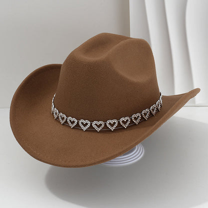 🤠Kovbojský klobúk v západnom štýle s kamienkami a srdiečkami - Ideálny na hudobné festivaly, večierky a fotenie!🎩