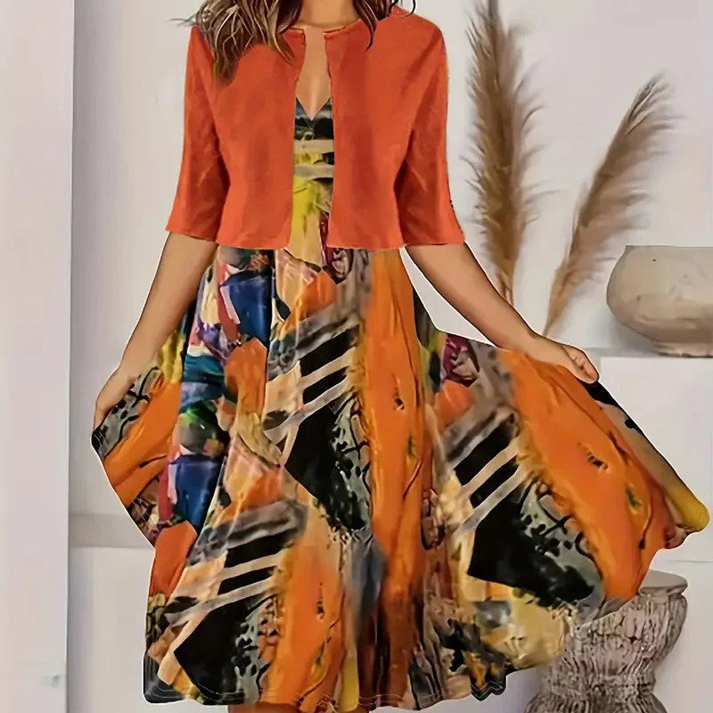 🔥Obmedzená ponuka: 50 % zľava💎👗Dvojdielna dámska súprava – krátky kardigán a bezrukávové šaty, elegantné a rafinované😍
