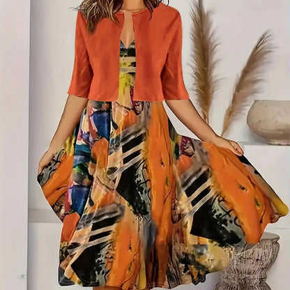 🔥Obmedzená ponuka: 50 % zľava💎👗Dvojdielna dámska súprava – krátky kardigán a bezrukávové šaty, elegantné a rafinované😍