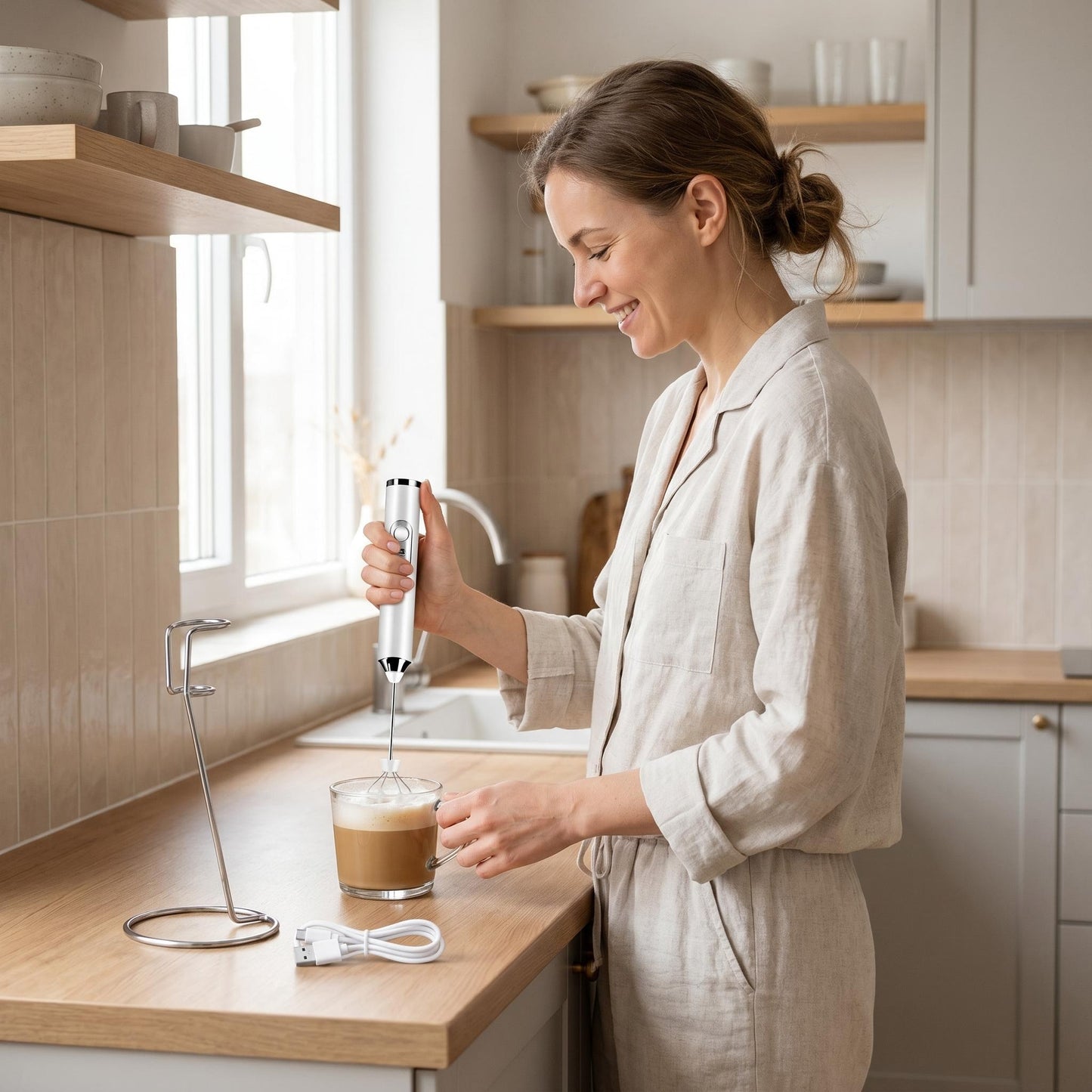 👩‍🍳 Sada mini prenosného elektrického napeníka mlieka – Hladká a jemná pena, káva pripravená okamžite ☕✨