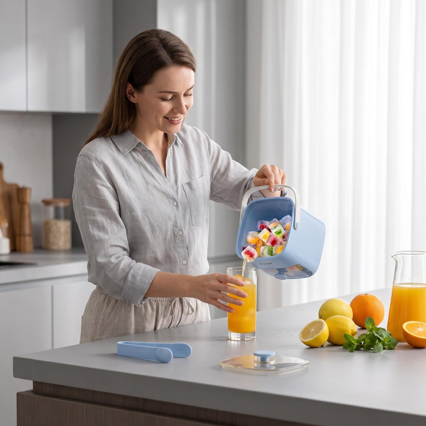 🧊Dvojvrstvová zatlačiteľná miska na ľad｜Uvoľnenie ľadu jedným tlačidlom, veľká kapacita 48 priehradiek s úložným priestorom na ľad💧
