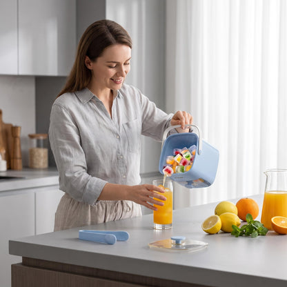 🧊Dvojvrstvová zatlačiteľná miska na ľad｜Uvoľnenie ľadu jedným tlačidlom, veľká kapacita 48 priehradiek s úložným priestorom na ľad💧