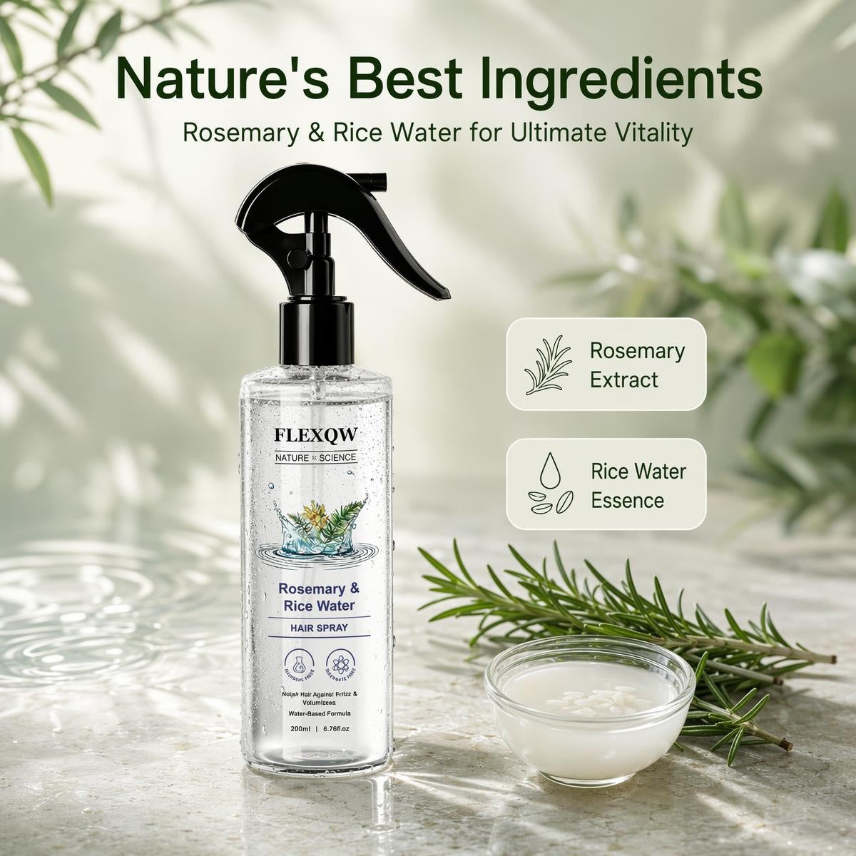 🌿Časno omejen 50 % popust💧 Lak za lase z rožmarinom in riževo vodo - krepi lasne korenine, zmanjšuje izpadanje las in hrani vaše lase!