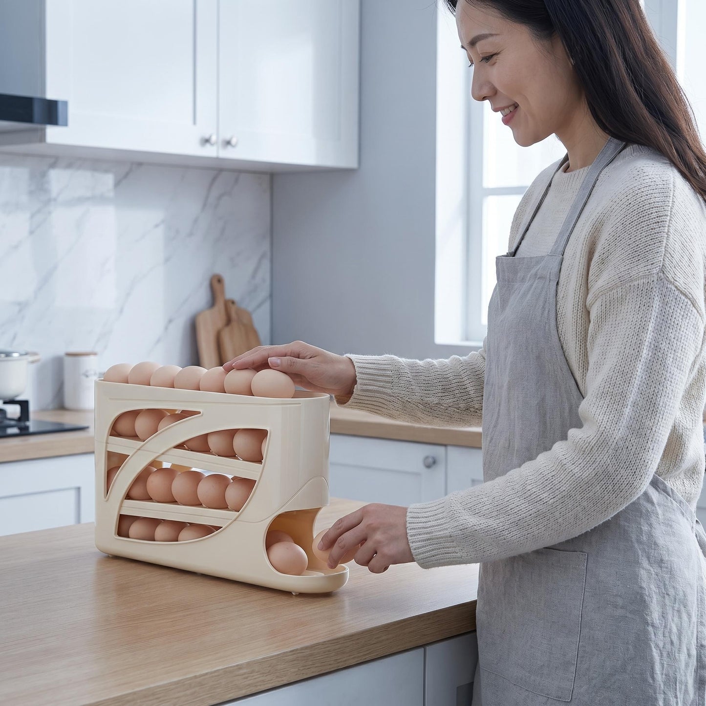 🥚Gravity Automatic Egg Roller Storage Box ｜30-dielny stojan na vajcia s veľkou kapacitou do chladničky šetrí miesto✨