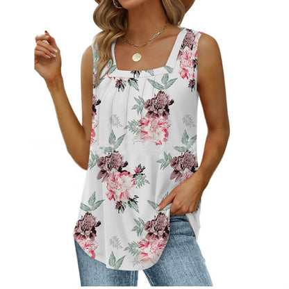Časovo obmedzená ponuka 🌸 Top s bohémskou kvetinovou potlačou, hranatý výstrih, voľný strih, zoštíhľujúci, letné krátke rukávy 🌿💃