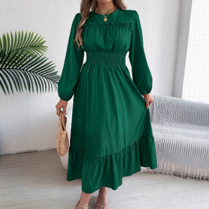 👗Dámske maxi šaty s dlhými rukávmi, volánikmi a stahovaním