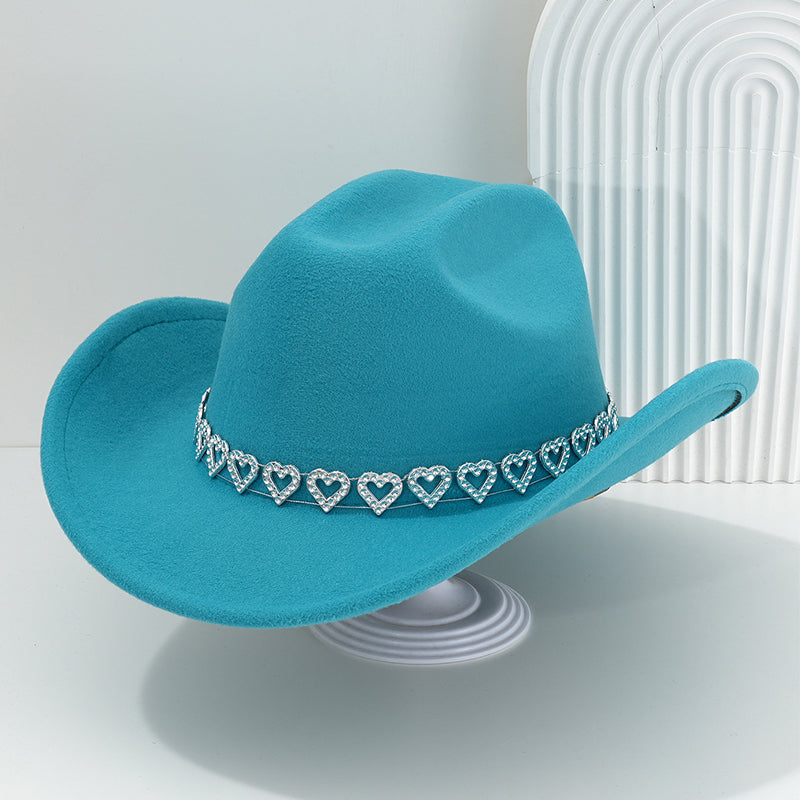 🤠Kovbojský klobúk v západnom štýle s kamienkami a srdiečkami - Ideálny na hudobné festivaly, večierky a fotenie!🎩