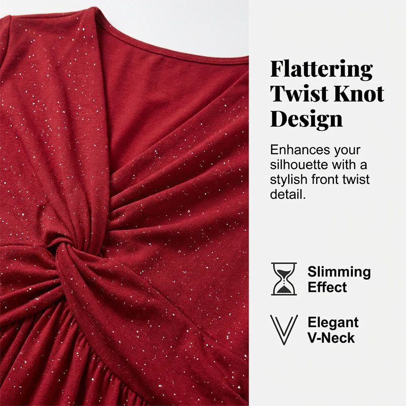 👗Elegantné dámske šaty s výstrihom do V a prekrúteným detailom vpredu
