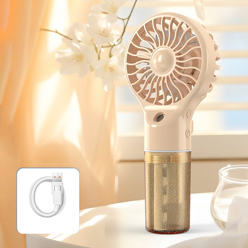 💦Ručný ventilátor s nano sprejom｜🍃Štyri nastaviteľné rýchlosti vetra, dvojitý chladiaci účinok: prúdenie vzduchu, hydratácia a rozprašovanie.