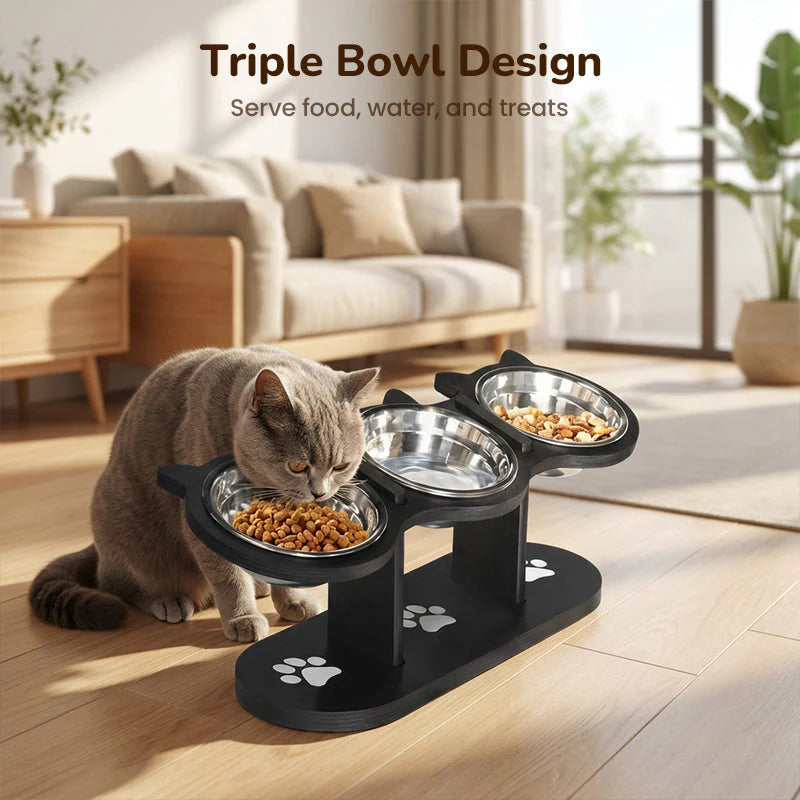 🐾Vysoká miska pre mačky a psov s tromi miskami – neklzká a stabilná🥣🍽️✨