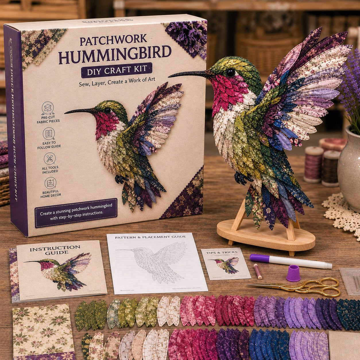 Komplet za izdelavo 3D-ptiča patchwork | VINTA