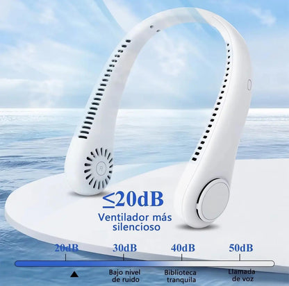 Prenosný mini ventilátor na krk, dobíjateľný cez USB, bezlopatkový, s 3 rýchlosťami a silným prúdom vzduchu