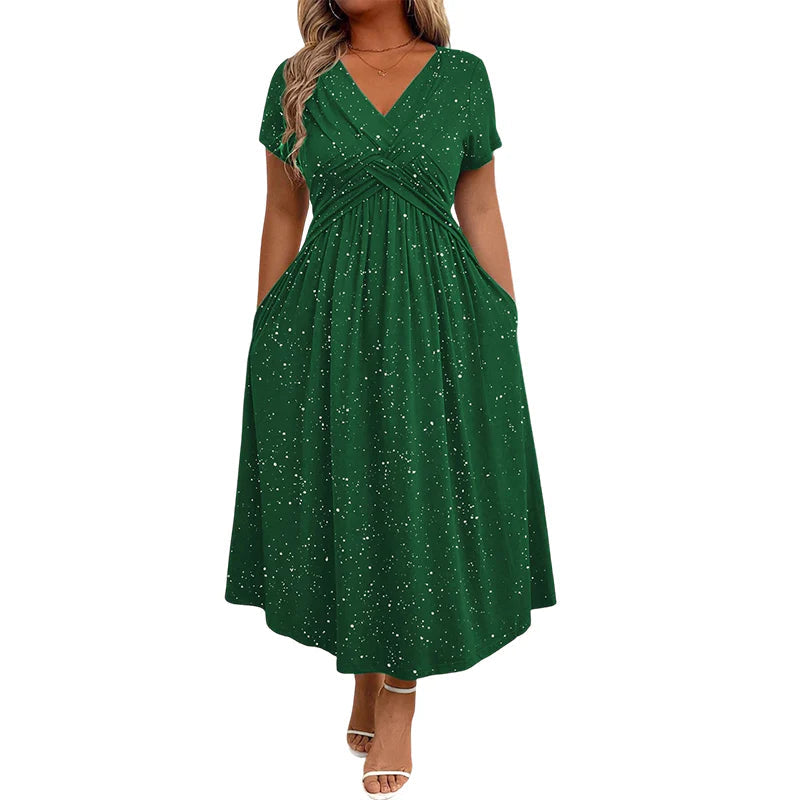 👗Elegantné dámske šaty s výstrihom do V a prekrúteným detailom vpredu