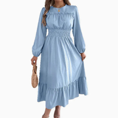 👗Dámske maxi šaty s dlhými rukávmi, volánikmi a stahovaním