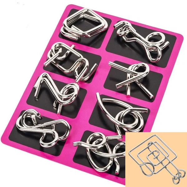 🧠🔠Kovový puzzle prsteň, osemdielna modrá verzia, hlavolamy