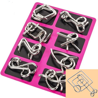 🧠🔠Kovový puzzle prsteň, osemdielna modrá verzia, hlavolamy