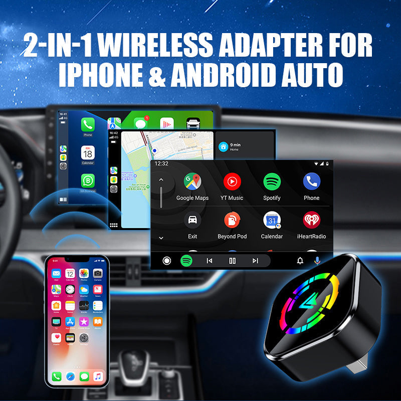 🔥🚗2 v 1 bezdrôtový adaptér pre zariadenia iPhone a Android Auto