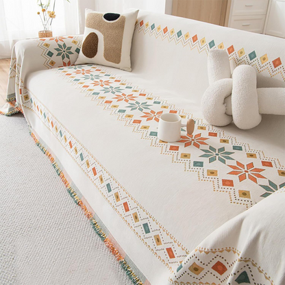 Obojstranný poťah na pohovku v bohémskom štýle so strapcami