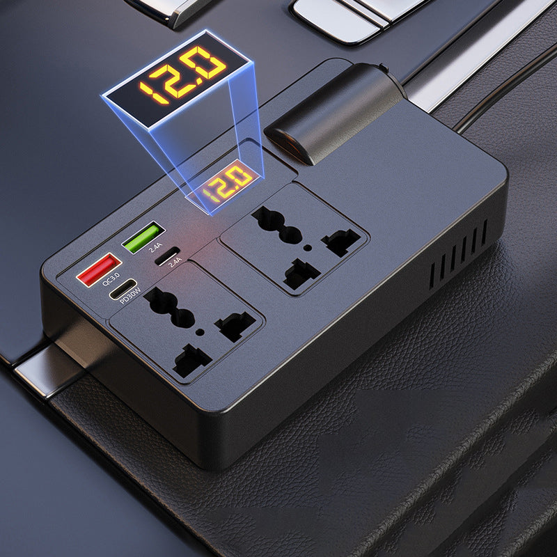 ⚡🔋Prenosný automobilový menič 12 V/24 V na 220 V s digitálnym displejom