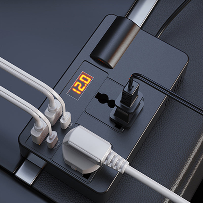 ⚡🔋Prenosný automobilový menič 12 V/24 V na 220 V s digitálnym displejom