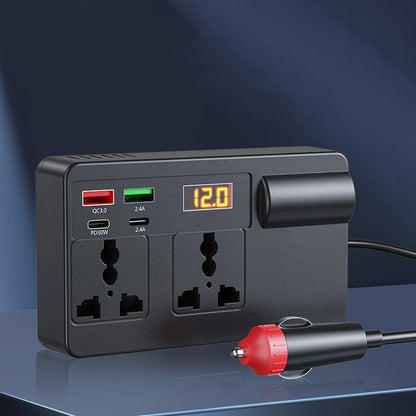 ⚡🔋Prenosný automobilový menič 12 V/24 V na 220 V s digitálnym displejom
