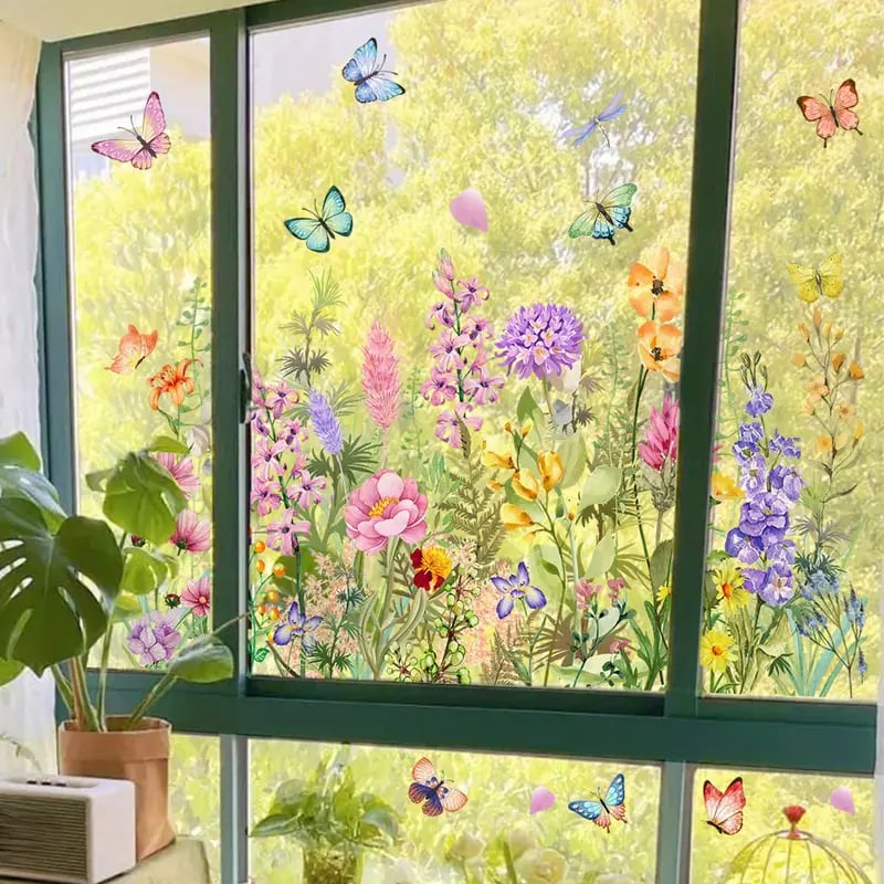 ✨POSLEDNÝ DEŇ 50% ZĽAVA!💐Farebná kvetinová kytica ako samolepka na okno🖼️